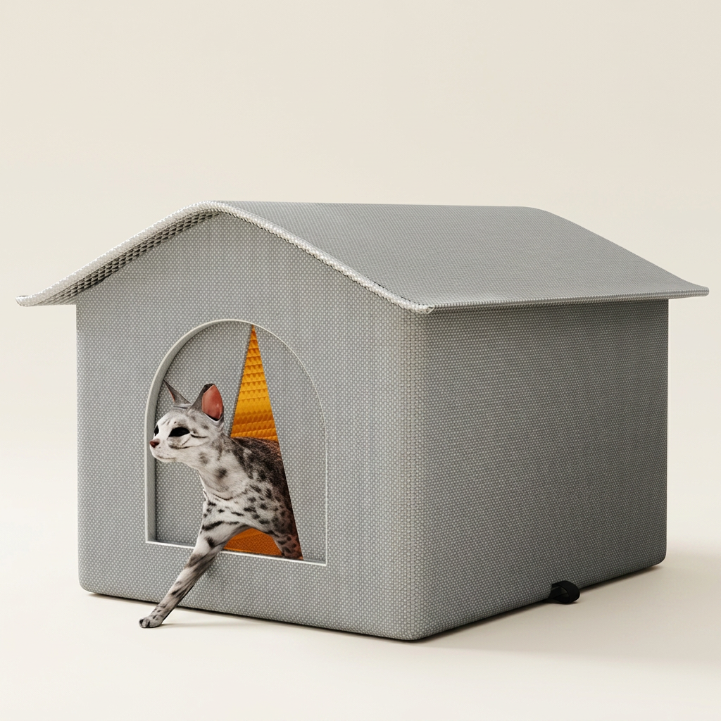 Cabane pour chat installée sur une terrasse de jardin